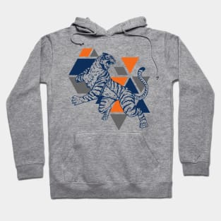 Retro 80s Orange and Navy Tiger on the Attack // Vintage Geometric Shapes Background Hoodie